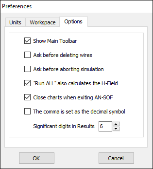 Options tab in the Preferences dialog box, where various additional settings can be configured.