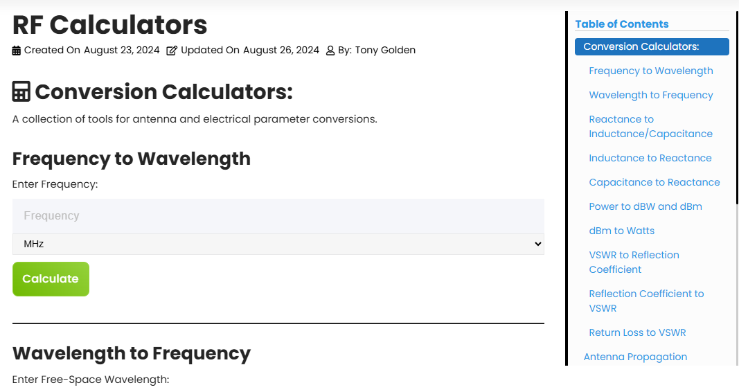 A collection of tools for electrical parameter conversions and antenna propagation calculations.